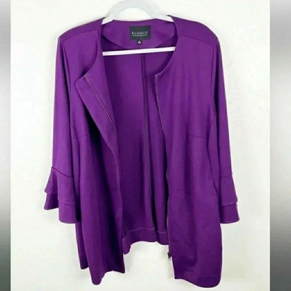 Eloquii Purple Ruffle Sleeve Blazer, Size 22 - Picture 8 of 12